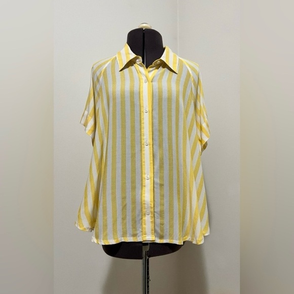 7 For All Mankind Yellow White Striped Tie Front Shirt Button Down Size S - Picture 9 of 12